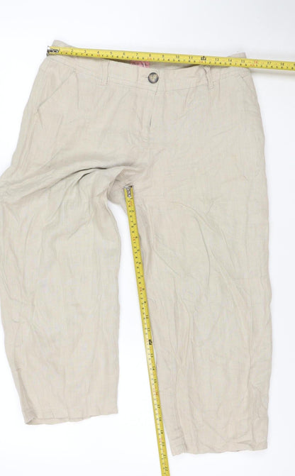Phase Eight Women Beige Linen Cropped Trousers Size 10 with Pockets