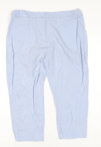 Marks and Spencer Women's Blue Linen Blend Cropped Trousers Size 12