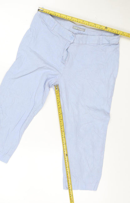 Marks and Spencer Women's Blue Linen Blend Cropped Trousers Size 12
