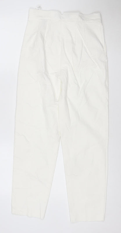 Zara Women White M Cropped Trousers Cotton Blend Classic Style