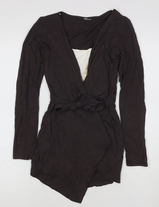 Jane Norman Womens Brown Wrap Long Sleeve Belted Top Size 10