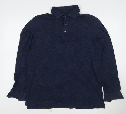 Charles Tyrwhitt Men's Blue Henley Long Sleeve Cotton Sweatshirt L