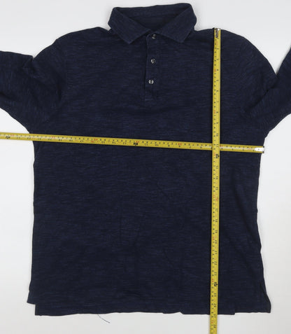 Charles Tyrwhitt Men's Blue Henley Long Sleeve Cotton Sweatshirt L