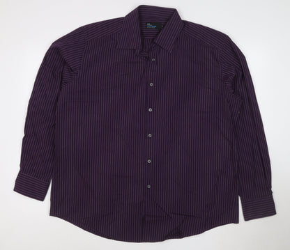 Marks and Spencer Men's Purple Striped 17in Regular Fit Cotton Shirt