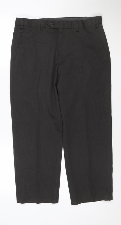 Marks and Spencer Men's Brown Regular Fit Dress Trousers 32W 29L