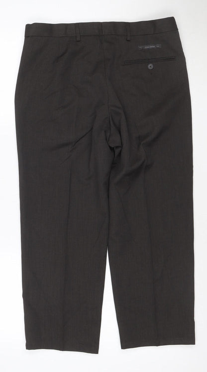 Marks and Spencer Men's Brown Regular Fit Dress Trousers 32W 29L