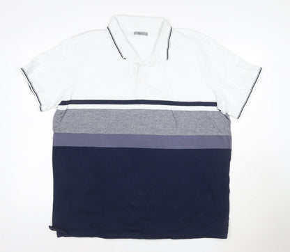 Tu Man White Navy Grey Striped Polo Shirt XL Cotton Short Sleeve
