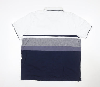 Tu Man White Navy Grey Striped Polo Shirt XL Cotton Short Sleeve