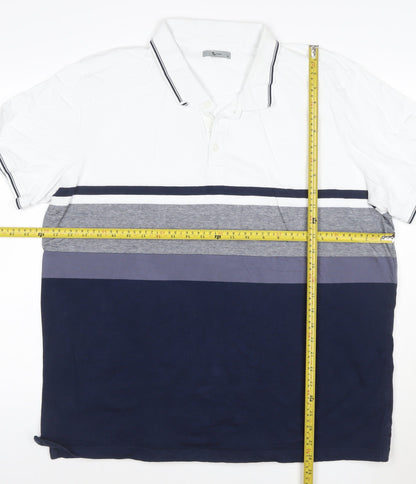 Tu Man White Navy Grey Striped Polo Shirt XL Cotton Short Sleeve