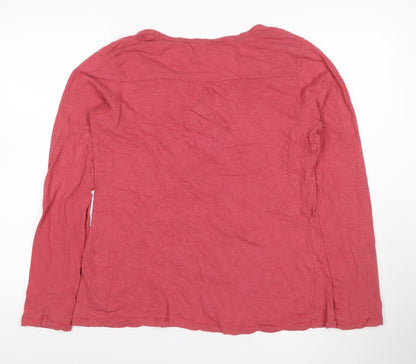 Fat Face Women's Pink Cotton Long Sleeve Crochet V-Neck Top Size 16