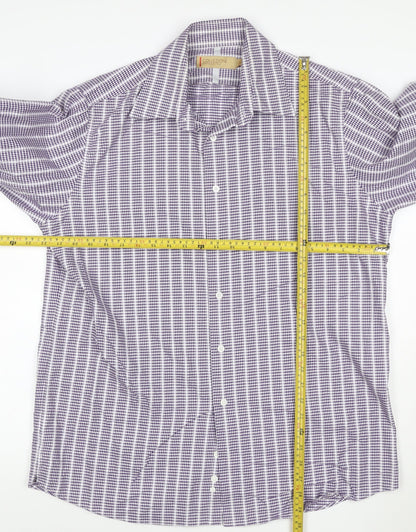 Marks and Spencer Collezione Men's Purple Checked Long Sleeve Shirt Size L