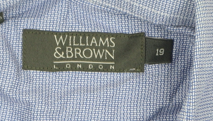 Williams & Brown Men Blue Long Sleeve Cotton Button-Up Shirt Size 19