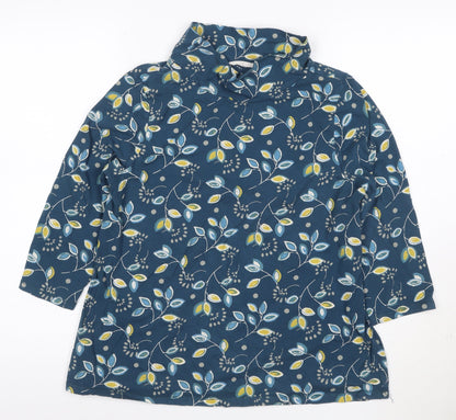 Seasalt Women Blue Floral Tunic Top Size 12 Cotton Cowl Neck 3/4 Sleeve