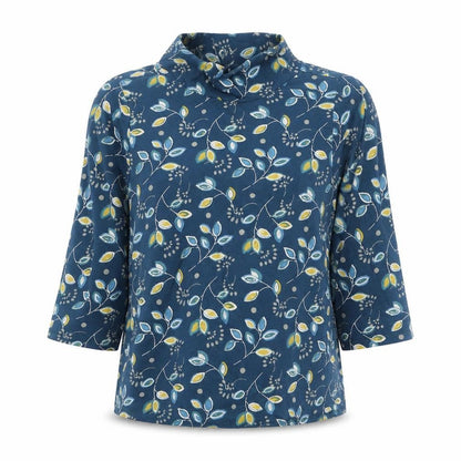 Seasalt Women Blue Floral Tunic Top Size 12 Cotton Cowl Neck 3/4 Sleeve