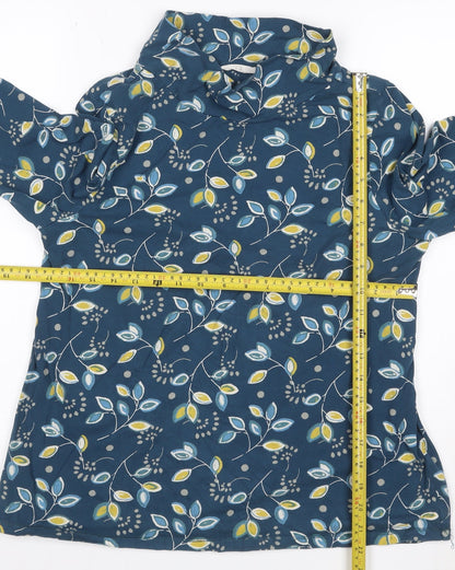 Seasalt Women Blue Floral Tunic Top Size 12 Cotton Cowl Neck 3/4 Sleeve