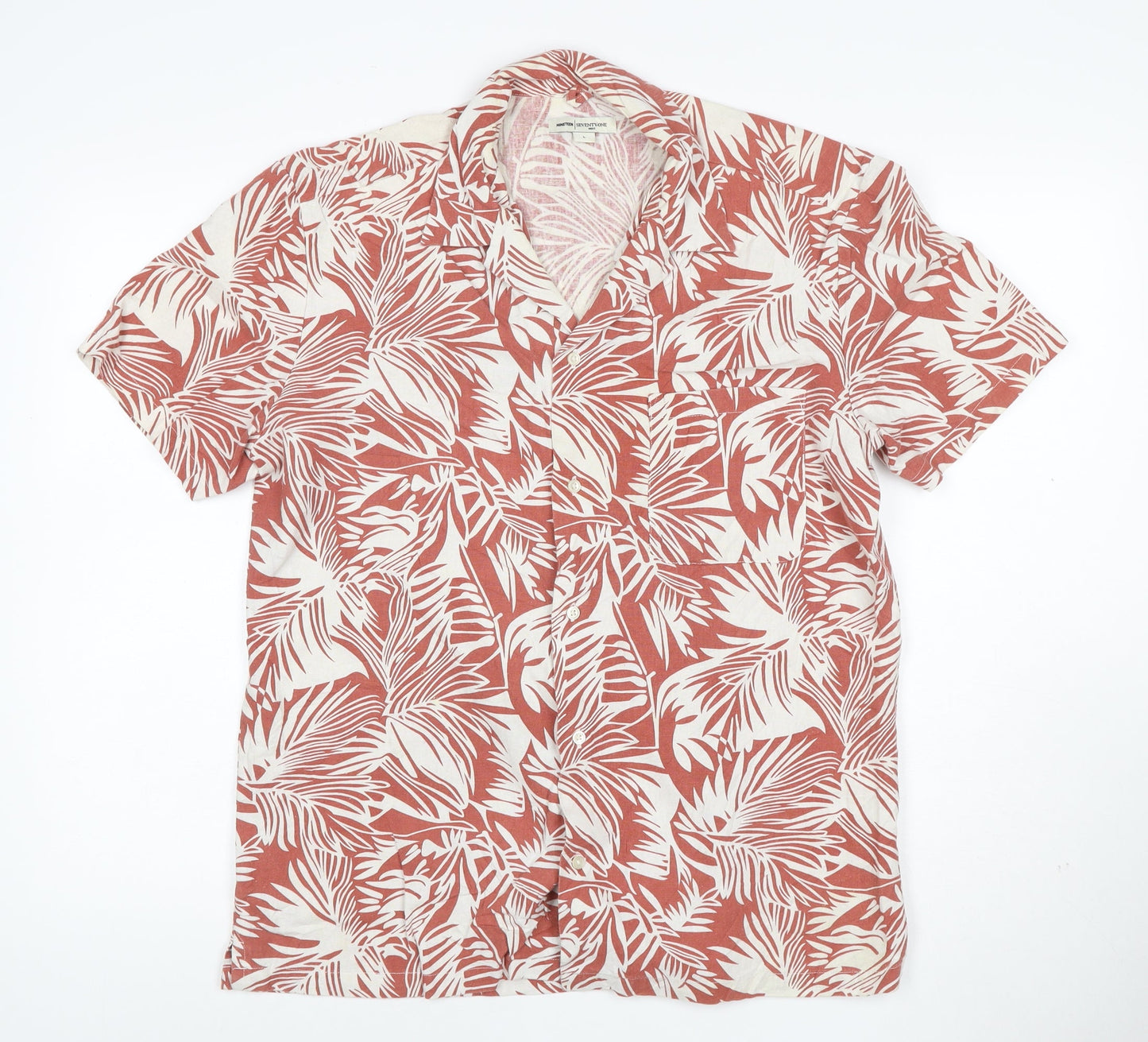 Nineteen Seventy One Mens Red Tropical Print Cotton Shirt L