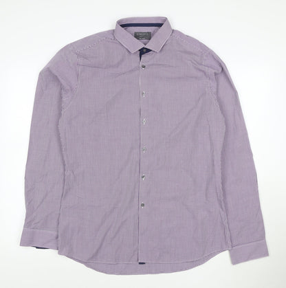 Marks and Spencer Men Purple Check Extra-Slim Fit Long Sleeve Shirt 16.5in