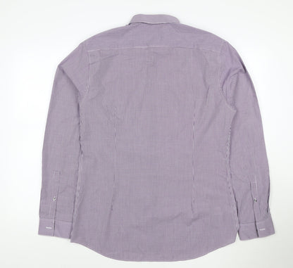 Marks and Spencer Men Purple Check Extra-Slim Fit Long Sleeve Shirt 16.5in