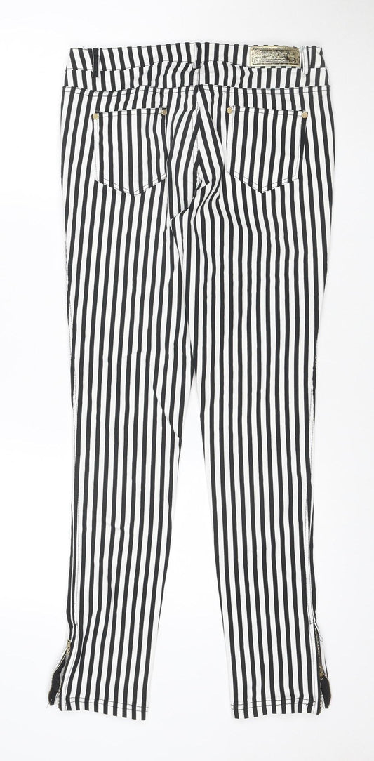 SO SWEET Women's Black White Striped Skinny Jeans XL Stretch Denim