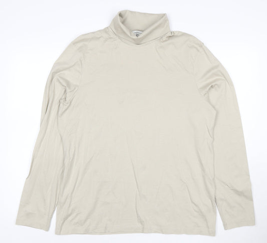 Marks and Spencer Men Beige Long Sleeve Roll Neck Cotton T-Shirt L