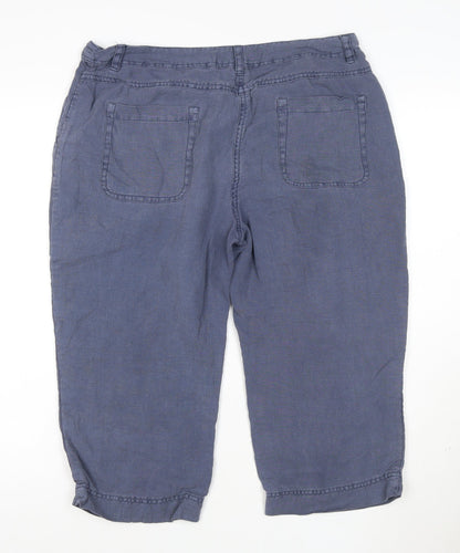 Seasalt Cornwall Women's Blue Linen Cropped Trousers Size 14