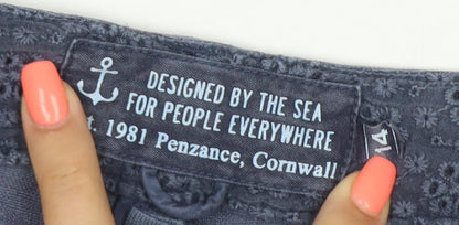 Seasalt Cornwall Women's Blue Linen Cropped Trousers Size 14