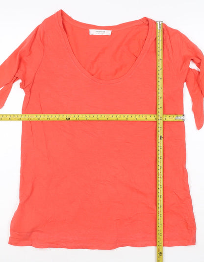 Promod Women Orange Cotton Scoop Neck Short Sleeve T-Shirt Size M