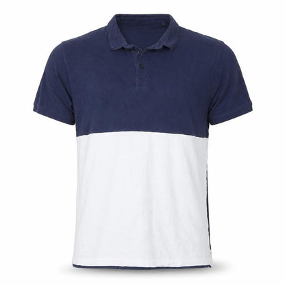 Easy Men's Blue & White Colourblock Cotton Polo Shirt XL