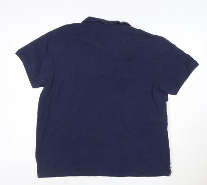 Easy Men's Blue & White Colourblock Cotton Polo Shirt XL