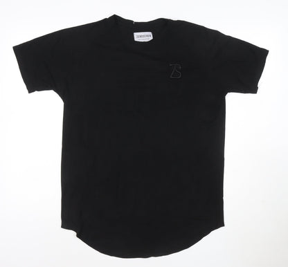 ZEROSEVEN Men Black Cotton Crew Neck Short Sleeve T-Shirt M