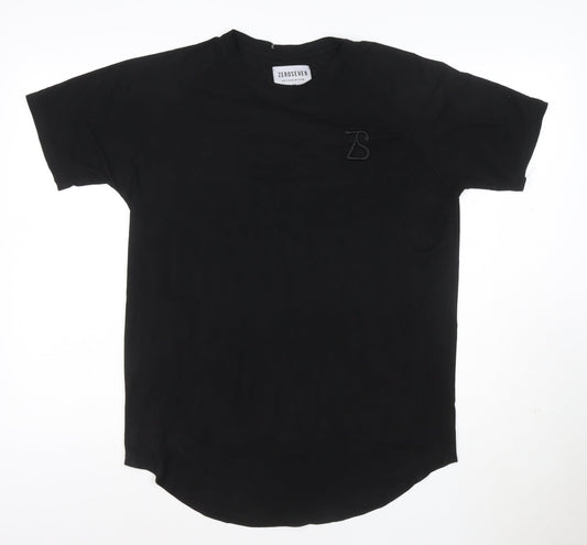 ZEROSEVEN Men Black Cotton Crew Neck Short Sleeve T-Shirt M