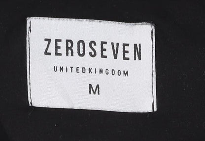 ZEROSEVEN Men Black Cotton Crew Neck Short Sleeve T-Shirt M
