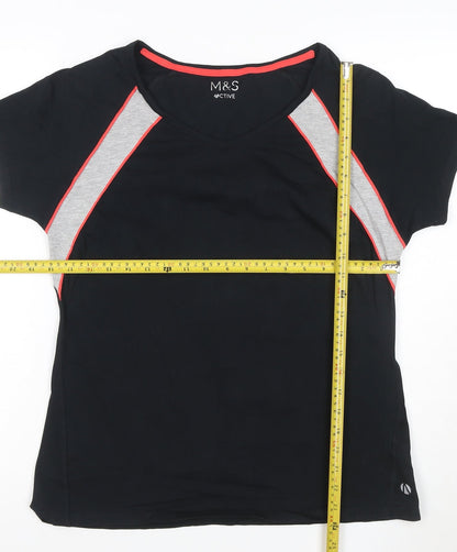 Marks and Spencer Women's Black Colourblock Active T-Shirt Size 14