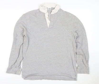 Zara Men’s Grey Long Sleeve Cotton Polo Shirt Size S