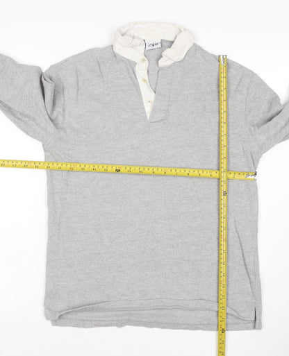 Zara Men’s Grey Long Sleeve Cotton Polo Shirt Size S