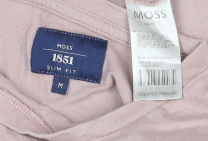 Moss 1851 Men's Pink Slim Fit Cotton Crew Neck Short Sleeve T-Shirt M