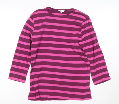Cotton Traders Womens Multicoloured Striped 3/4 Sleeve Crew Neck T-Shirt Size 10