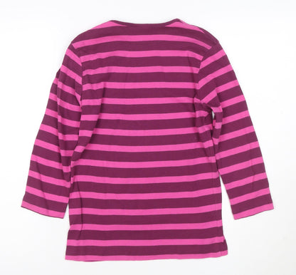 Cotton Traders Womens Multicoloured Striped 3/4 Sleeve Crew Neck T-Shirt Size 10