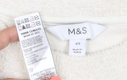 Marks and Spencer Women Beige XS Pullover Sweatshirt Crew Neck Fleece