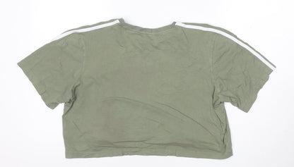 adidas Womens Green Cropped T-Shirt M Relaxed Fit Short Sleeve