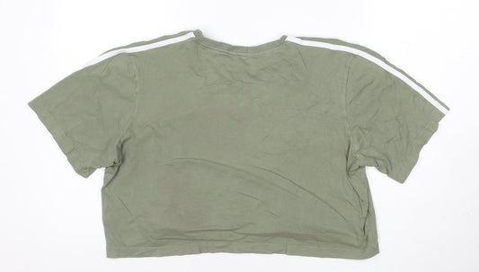 adidas Womens Green Cropped T-Shirt M Relaxed Fit Short Sleeve