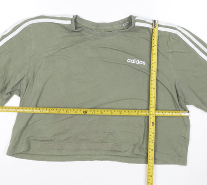 adidas Womens Green Cropped T-Shirt M Relaxed Fit Short Sleeve