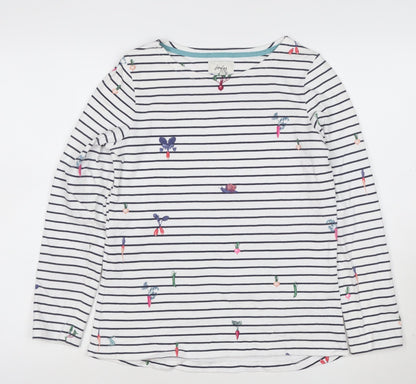 Joules Womens White Striped Long Sleeve Cotton T-Shirt Size 10