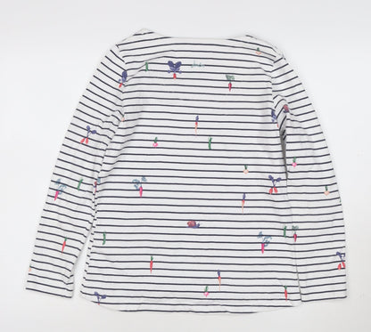 Joules Womens White Striped Long Sleeve Cotton T-Shirt Size 10