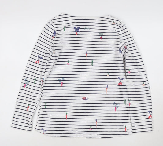 Joules Womens White Striped Long Sleeve Cotton T-Shirt Size 10