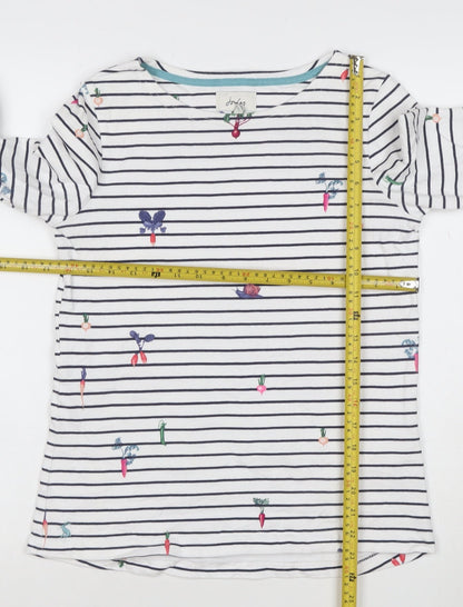 Joules Womens White Striped Long Sleeve Cotton T-Shirt Size 10