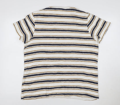 Folk Women’s Beige and Navy Striped Short Sleeve Cotton T-Shirt Size M