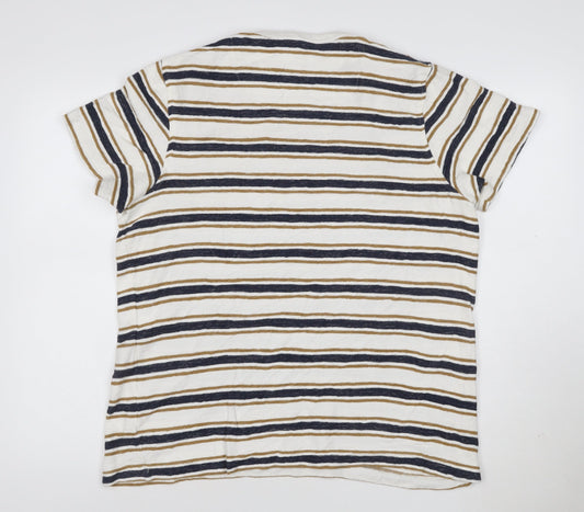 Folk Women’s Beige and Navy Striped Short Sleeve Cotton T-Shirt Size M