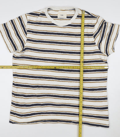 Folk Women’s Beige and Navy Striped Short Sleeve Cotton T-Shirt Size M