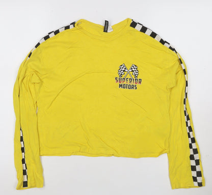 H&M Divided Women's Yellow Cropped Long Sleeve Racing T-Shirt - Size S